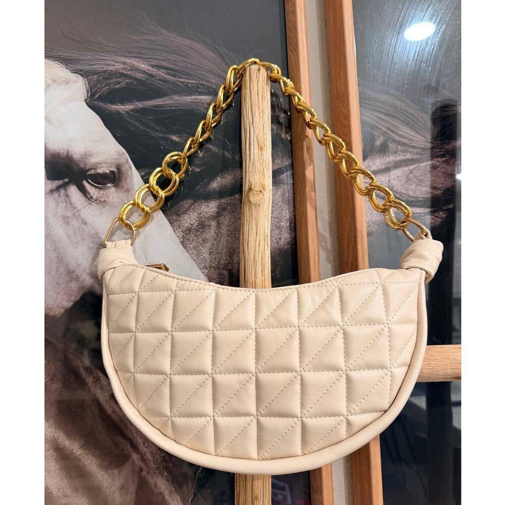 Forever21 Cream Quilted Crescent Shoulder Bag Hobo Purse Minimalist Chic Neutral